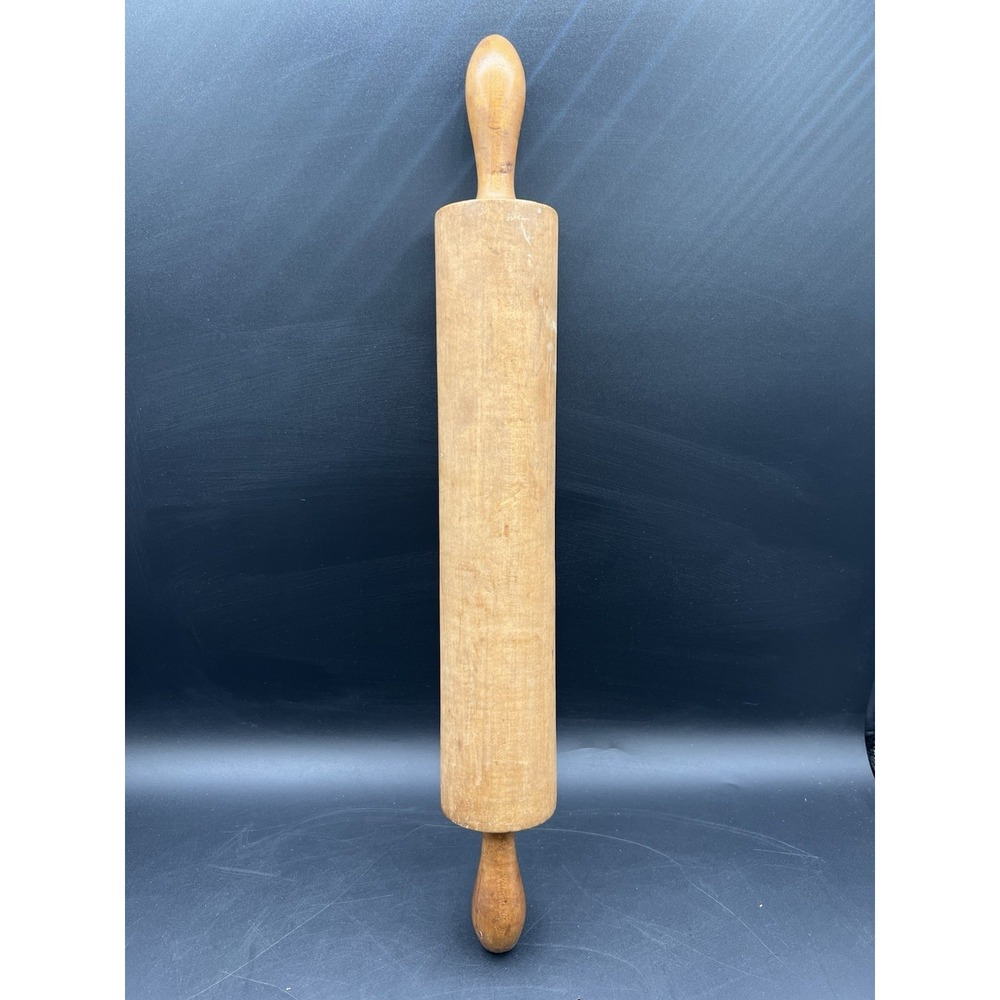 Antique Solid Hand Turned Maple 20 In Rolling Pin